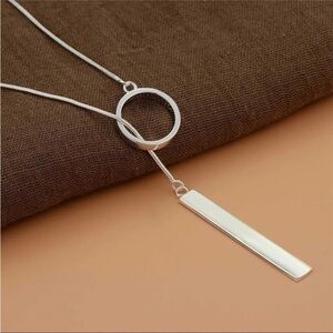 New Silver Bar Circle Lariat Chain Necklace